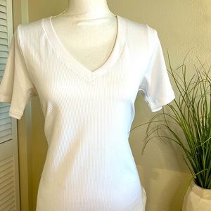 Athleta Classic Ribbed White Vneck
